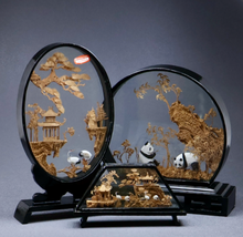 Vintage Asian Chinese Cork Diorama Cranes Pandas Glass Wood Frames Lot of 3 - £19.91 GBP