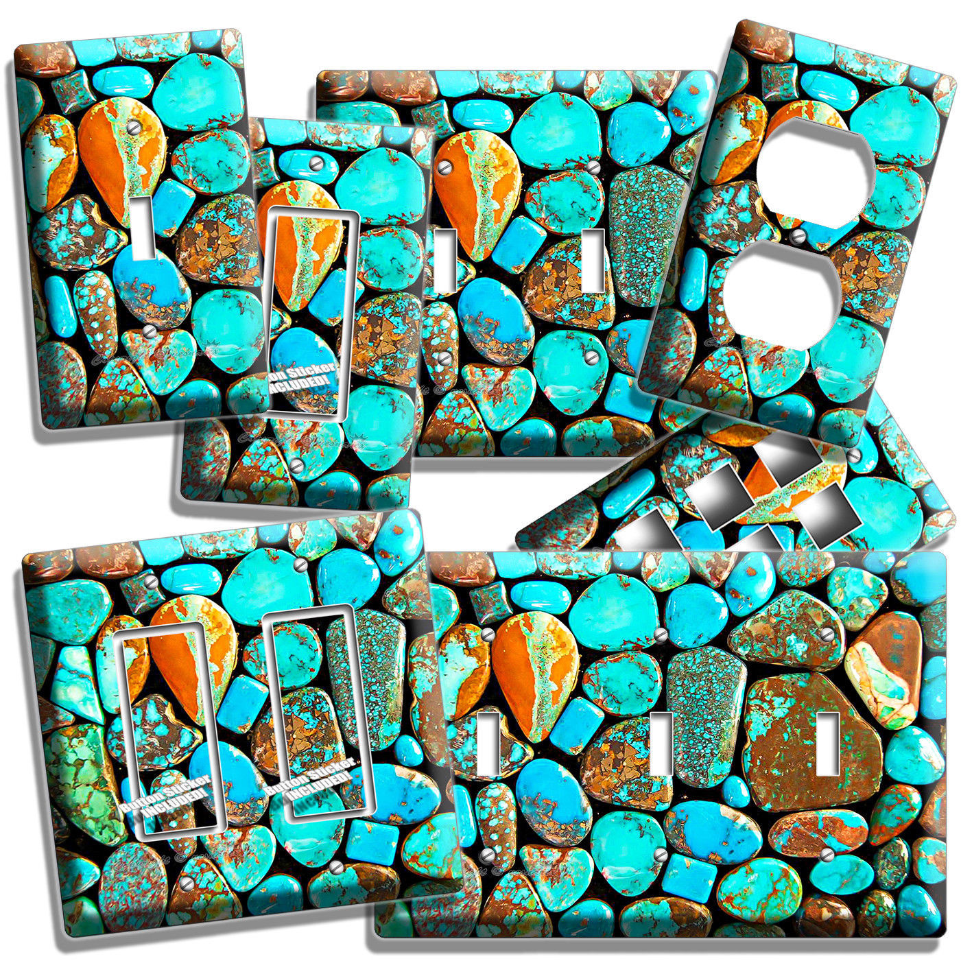 TURQUOISE STONES ROCKS GEMS LIGHT SWITCH OUTLET WALL PLATES ROOM BATHROOM DECOR
