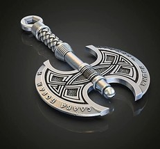 Viking Jewelry Norse Axe Talisman Pendant | Sterling Silver Double Axe Pendant - £91.11 GBP