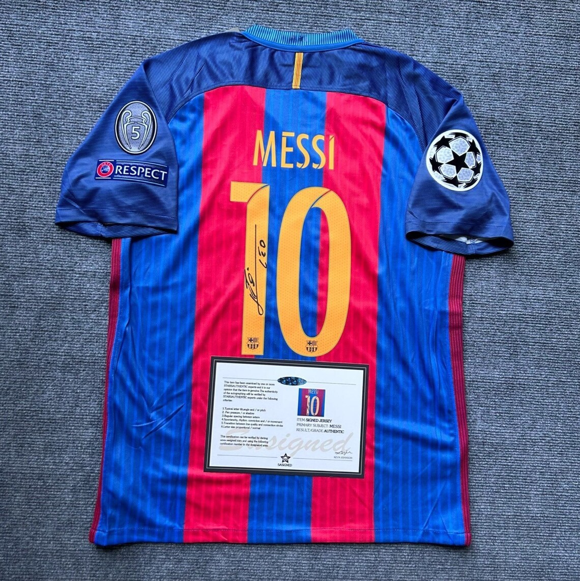 Lionel Messi SIGNED Barcelona Home UCL 16/17 Signature Shirt/Jersey + COA Retro