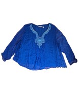 Soft Surroundings Embroidered Beaded Lined Gauzy Long Sleeve Top Cobalt ... - $41.60 CAD