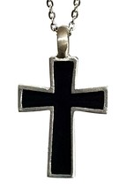 Croix Noire Crucifix Collier Pendentif Étain Émaillé Chaîne 18&quot; Croix... - £7.72 GBP