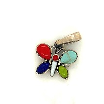 Vintage Sterling Silver Signed Silpada Facet Multi Stone Butterfly Charm Pendant - £31.05 GBP