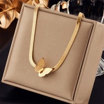 DIEYURO 316L Stainless Steel Gold Color Butterfly Pendant Necklace Earrings For  - $23.60