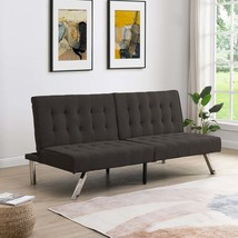 Espresso Futon Sofa Bed: Wood Frame, Stainless Legs - $5,330.84 MXN