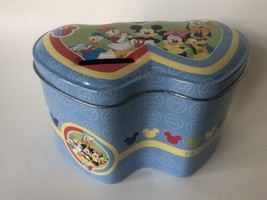 Mickey Disney Metal Tin Bank Heart Shaped Animations Donald Goofy Vintage - £11.21 GBP