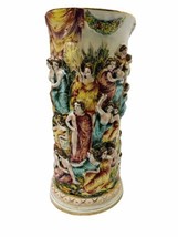 Capodimonte Bernini Porcelain Vase Cherubs Gold 14in Relief Design Vinta... - $272.20