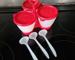 USA VINTAGE TUPPERWARE RED CONDIMENT CADDY WITH 3 CONTAINERS &amp; 3 LADLES - £21.71 GBP