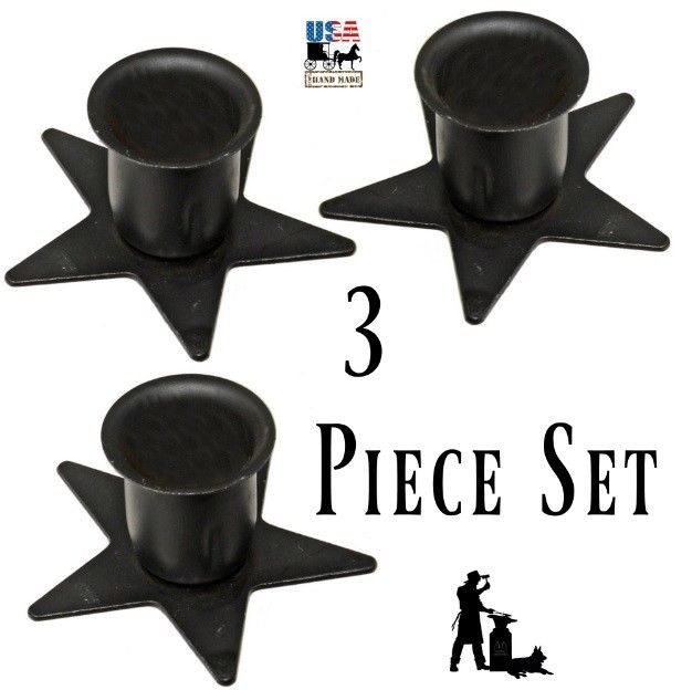 Set of Three (3) STAR WINDOW SILL CANDLE HOLDER - Wrought Iron Metal Stands USA - £14.25 GBP
