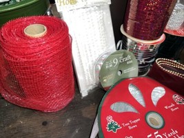 Lot Of Christmas Ribbons, Bead Garland And Craft Trim. Some New Some Full - £18.83 GBP