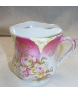 Vintage Art Pottery Mustache Cup Mug Pink &amp; Gold Floral Design 2-d - €25,47 EUR