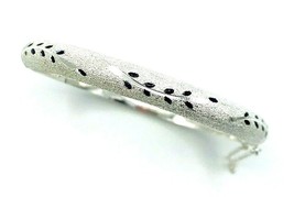 Vtg Etched Sterling Silver Diamond Cut Floral Vine Leaf Hinged Bangle Bracelet - £60.33 GBP