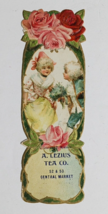 Victorian Advertising Embossed Trade Card Bookmark A Lezius Tea Co Roses... - £16.23 GBP