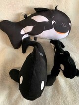 Lot of 3 Sea World Shamu Killer Whales Plush Stuffed Animal Toy Orca Black White - $23.12