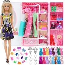 Wardrobe For Barbie Doll 40 Pcs Doll Accessories Lot Dresses Hangers Necklace - $44.14