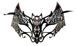 Bat Red Crystal Mask Masquerade Metal Filigree Halloween - $13.44