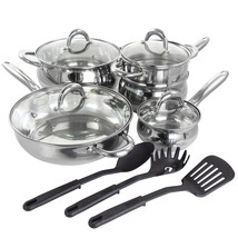 Gibson Home Ancona 12 pc Stainless Steel Belly Shaped Cookware Set Kitchen Tools - £61.81 GBP
