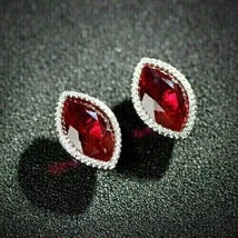 14k White Gold Plated Silver 2.20Ct Marquise Simulated Ruby Stud Earring... - £79.12 GBP