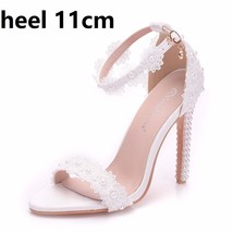 Crystal Queen Women Lace Wedding Shoes Thin High Heels White Bridal Open Toe San - £42.79 GBP
