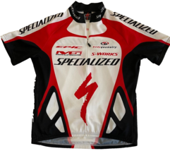 Specialized Cycling Jersey Men&#39;s White Black Red Zip Rear Pockets Epic M5 - $44.99
