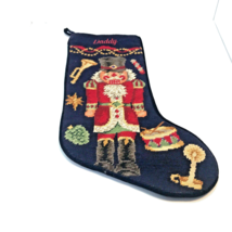 Lands&#39; End Wool Needlepoint Velvet Nutcracker Christmas Stocking Embroider DADDY - $34.99