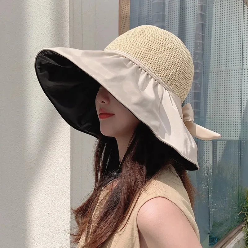 Summer Women Bucket Hat UV Protection Sun Hats Solid Color Soft Foldable Wide - £10.59 GBP