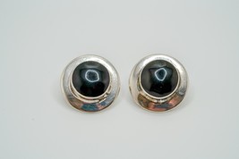 Vintage Sterling Silver Onyx Stud Large Circle Earrings 2.2cm P1 - $21.04