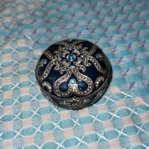Enameled Jewel Box, 2&quot; in diameter, 1 1/4&quot; tall, blue and silver rhinest... - £12.38 GBP
