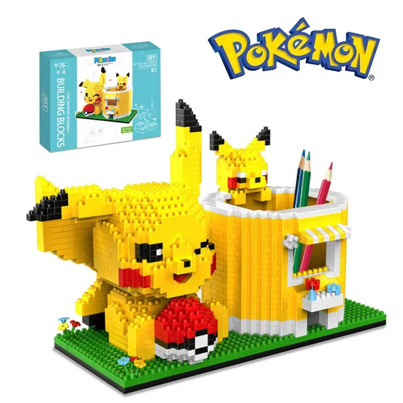 Kawaii Pokemon Anime Figures Pikachu 3D Creative Pen Holder Building Blocks Mini - £24.70 GBP+