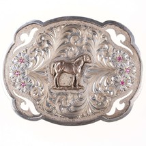 Vintage Diablo Hand Engraved Sterling silver overlay belt buckle with rubies and - £153.37 GBP