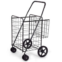 Folding Shopping Cart for Laundry with Swiveling Wheels and Dual Storage... - $125.82