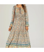 NWT! Trendy Boho Style Floral Long Sleeve Tie Neck Dress Gypsy Hippie 90... - $28.13