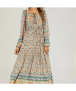 NWT! Trendy Boho Style Floral Long Sleeve Tie Neck Dress Gypsy Hippie 90... - £22.43 GBP