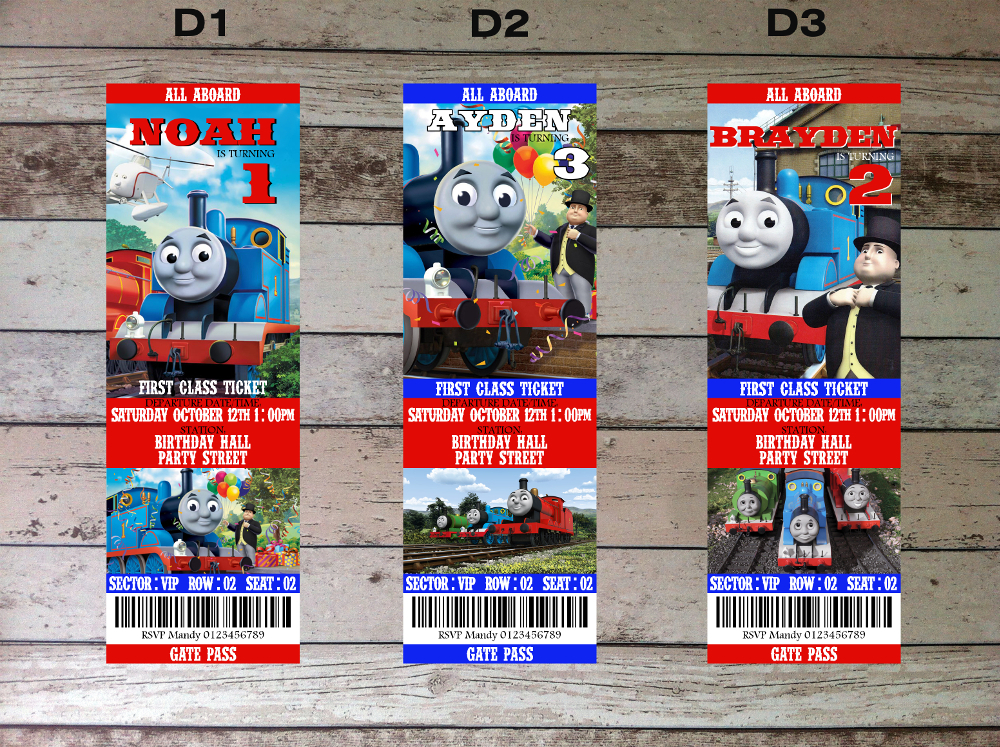 Thomas the Train Digital Birthday Party Ticket Invitation - Digital PDF/JPEG - - $8.00