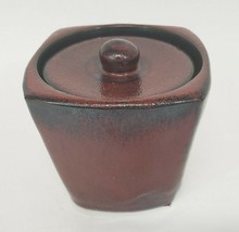 Stoneware Pottery Lidded Crock Square Jar Red black drip Glaze - £39.50 GBP