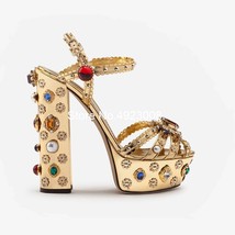 Gold Summer Women Shoes Sandals Colorful Crystal Floral Platform Sandals Sweet B - £147.44 GBP