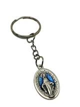 Our Lady of the Miraculous Medal Keyring Blue Enamel Made in Italy Keepsake Uk - £4.98 GBP