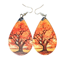 Double Sided Wooden Tree of Life Teardrop Dangle Earrings - New - $14.99