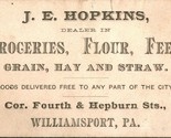 Vintage Business Card J.E.Hopkins Dealer in Groceries Flour Feed William... - $16.78