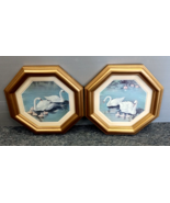 Two - Vintage Swan Pictures Gold Octagon Frames, Bird Home Decor 10&#39;&#39; x ... - £23.57 GBP