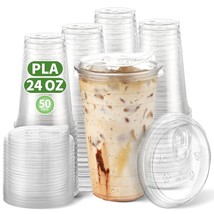 Compostable Clear Plastic Cups 24 Oz Disposable Iced Coffee Cups With Sip Throug - $47.99