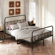 Black Queen Metal Bed Frame with Headboard, Footboard, Storage, No Box S... - $146.99