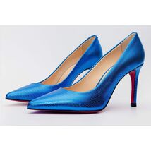 The Maple Sax Blue Leather Pump Fuchsia Sole Women Shoe image 2