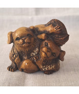 Vintage Japanese Carved Netsuke Artist Signed Pair of Animals Dogs - $40.00