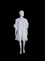 FRAME Ruched Sleeve white cotton Poplin Mini button up Dress XS read* - £67.18 GBP
