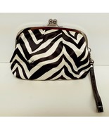 COACH Zebra Print Kisslock Wristlet Clutch Satin Evening Bag Wallet with... - £55.00 GBP