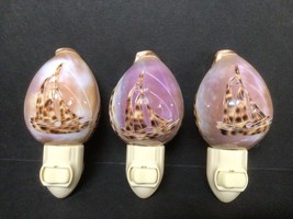 Sail Boat Cowrie Sea Shell Night Light Lot of 3 Carved Kitchen Bathroom 932A - £15.94 GBP