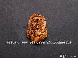 Yellow Tiger Eye&#39;s hand-carved dragon amulet pendant necklace zodiac mascot - £15.55 GBP