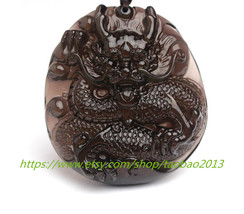 Hand-carved natural obsidian charm dragon pendants - $46.99