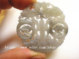 Hand-carved Natural white gray jade bring luck Bat jade charm Pendant / necklace - £20.09 GBP
